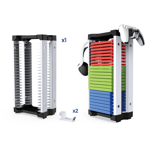 Dobe Game Disc Storage Stand for PS5, PS4, Xbox & Nintendo Games with Hanging Hook – Black/White