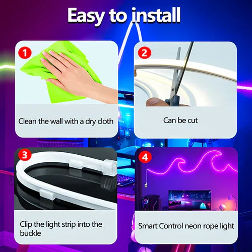 RGB Neon Rope Lights – IP67 Waterproof, Bluetooth APP Control, Flexible Silicone
