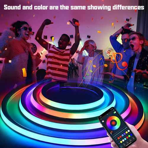RGB Neon Rope Lights – IP67 Waterproof, Bluetooth APP Control, Flexible Silicone