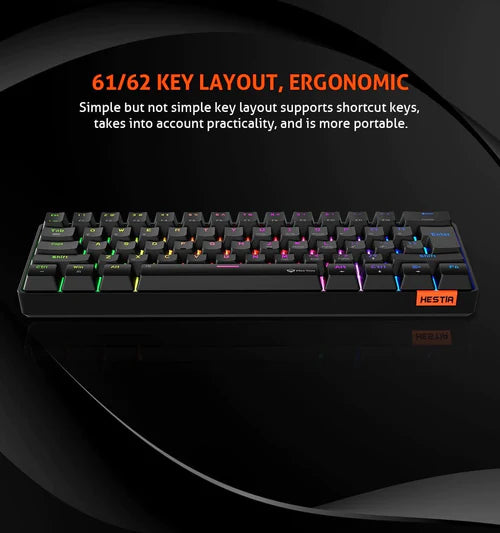 MEETION MK005 RGB Mini 61 Keys Mechanical Gaming Keyboard – Blue Switch – Black