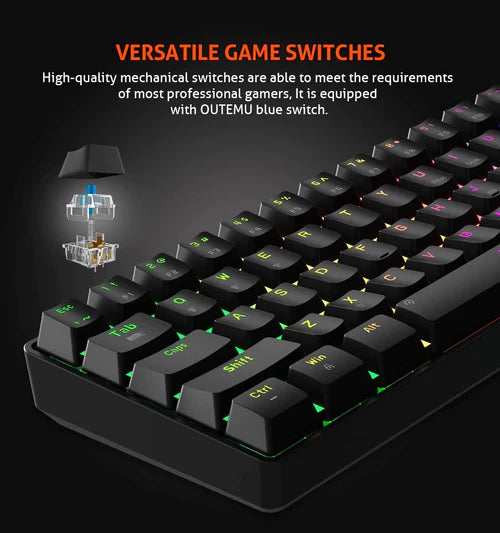 MEETION MK005 RGB Mini 61 Keys Mechanical Gaming Keyboard – Blue Switch – Black
