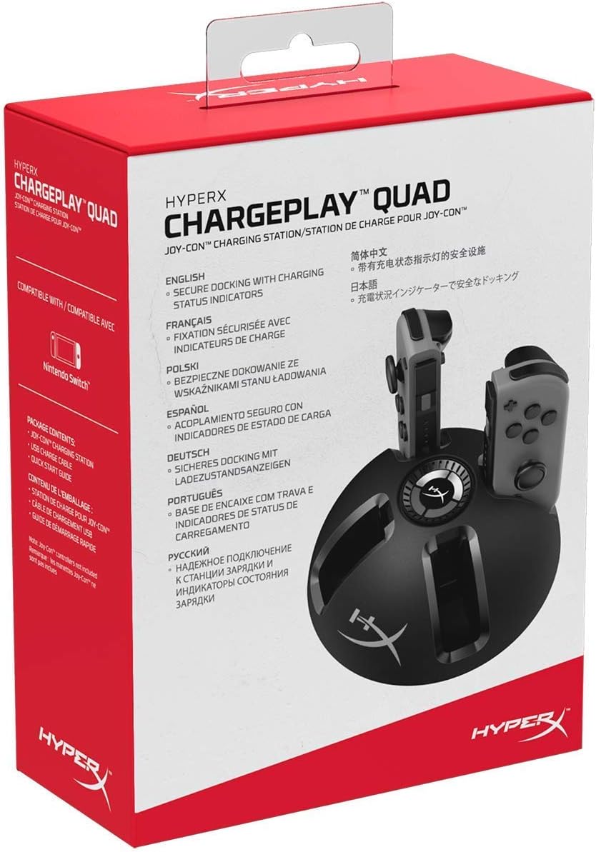 HyperX ChargePlay Quad – 4-in-1 Joy-Con Charging Station for Nintendo Switch | LED Indicators & USB Powered