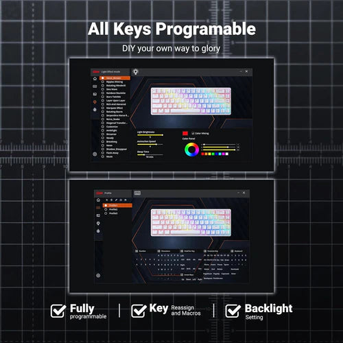RK Royal Kludge RK68 (RK837) 65% Triple Mode Mechanical Gaming Keyboard – RGB – White
