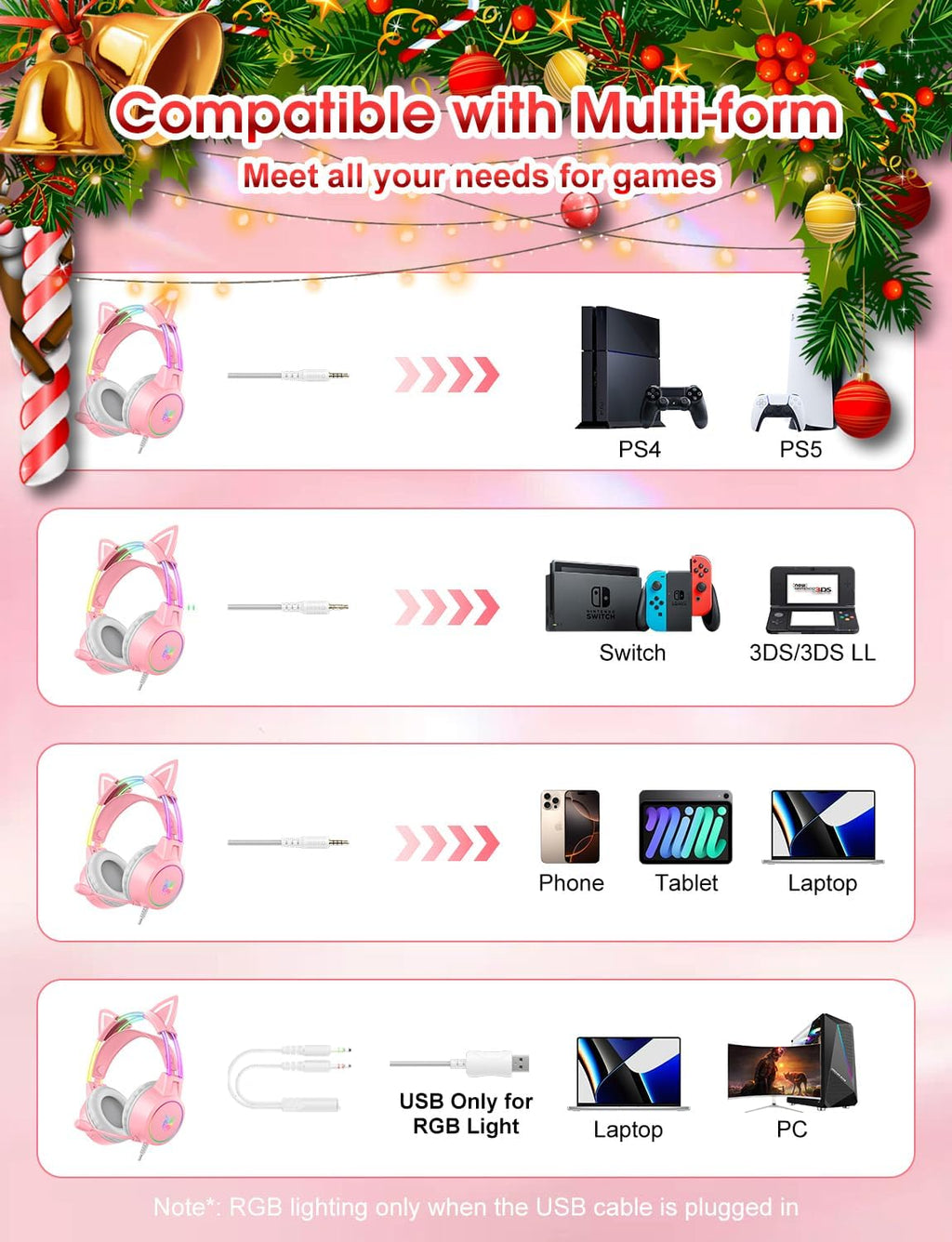 ONIKUMA X15 PRO RGB Gaming Headset | Cat Ear Design & Noise Cancelling Mic