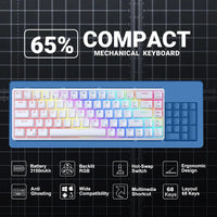 RK Royal Kludge RK68 (RK837) 65% Triple Mode Mechanical Gaming Keyboard – RGB – White
