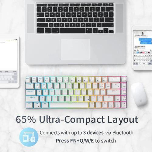 RK Royal Kludge RK68 (RK837) 65% Triple Mode Mechanical Gaming Keyboard – RGB – White