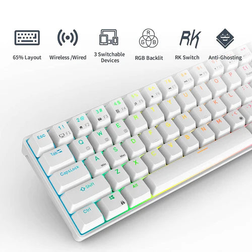 RK Royal Kludge RK68 (RK837) 65% Triple Mode Mechanical Gaming Keyboard – RGB – White