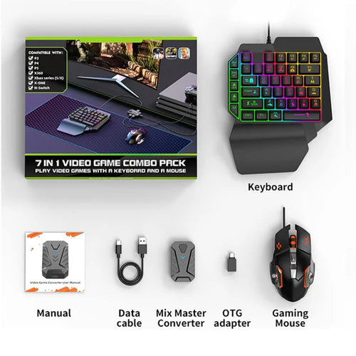 MIX Master Convertor Set – RGB Gaming Keyboard & Mouse Combo for PS3 / PS4 / PS5 / Xbox One / Xbox Series X/S / Nintendo Switch