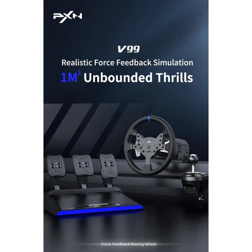 PXN V99 Gaming Steering Wheel – 3.2Nm Force Feedback, 270/900° Rotation, Hall Magnetic Pedals & 6+1 Gear Shift for PC / PS5 / PS4 / PS3 / Xbox