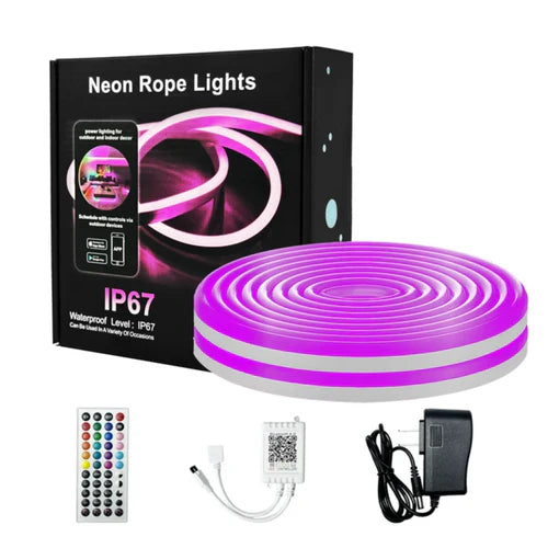 RGB Neon Rope Lights – IP67 Waterproof, Bluetooth APP Control, Flexible Silicone