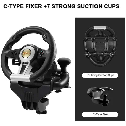 PXN V3 Pro 180 Degree Steering Wheel with Pedals, Vibration Feedback fot for PC, PS3, PS4, Xbox One & Series XS, Nintedno Switch - Black