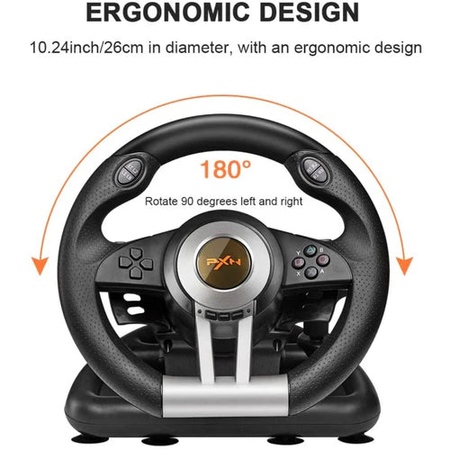 PXN V3 Pro 180 Degree Steering Wheel with Pedals, Vibration Feedback fot for PC, PS3, PS4, Xbox One & Series XS, Nintedno Switch - Black
