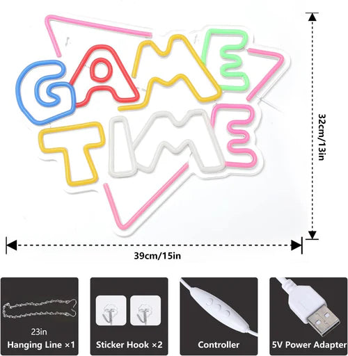 LED Neon Sign for Wall Decor – Game Time (39×32 cm)