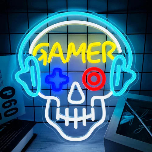 LED Neon Sign for Wall Decor – Gamer Skull (33×31 cm)