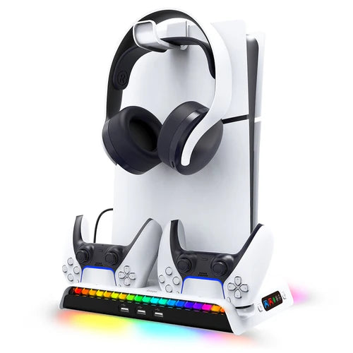Ipega RGB Vertical Stand with Cooling Fan & Controller Charger for PS5 Slim & PS5 Pro – PG-P5S006