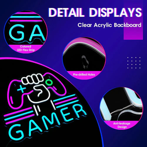 LED Neon Sign for Wall Decor – Gamer (39×32 cm)