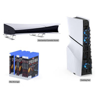 DOBE 3-in-1 Kit for PS5 Slim – Horizontal Stand, Intelligent Cooling Fan & Game CD Case Organizer – TP5-35129
