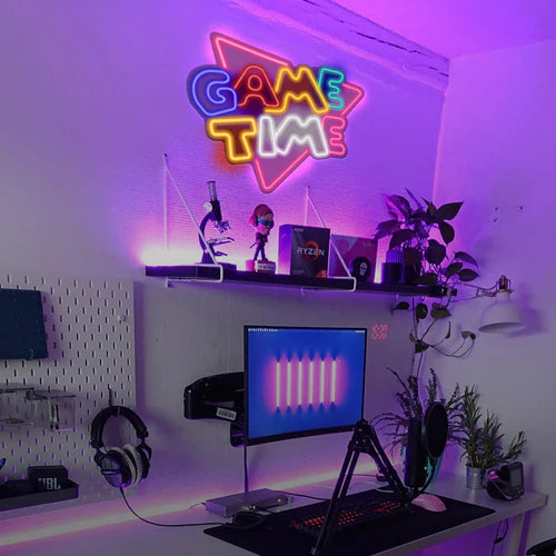LED Neon Sign for Wall Decor – Game Time (39×32 cm)