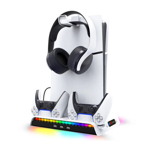 Ipega RGB Vertical Stand with Cooling Fan & Controller Charger for PS5 Slim & PS5 Pro – PG-P5S006