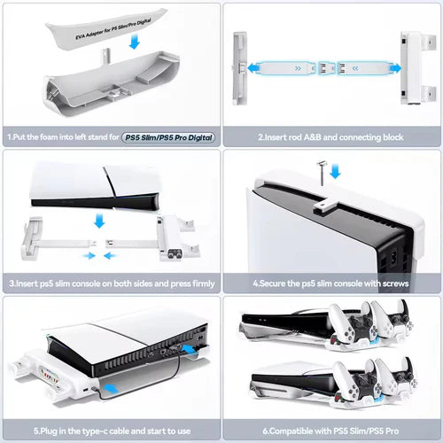 Horizontal Cooling Stand and Charging Station for PS5 Pro & PS5 Slim (Disc/Digital Edition)