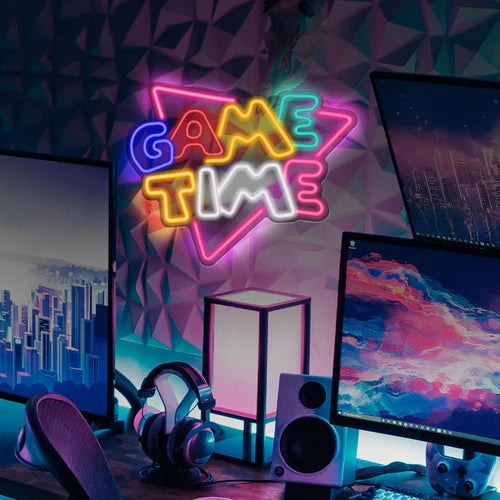 LED Neon Sign for Wall Decor – Game Time (39×32 cm)