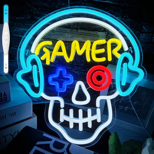 LED Neon Sign for Wall Decor – Gamer Skull (33×31 cm)