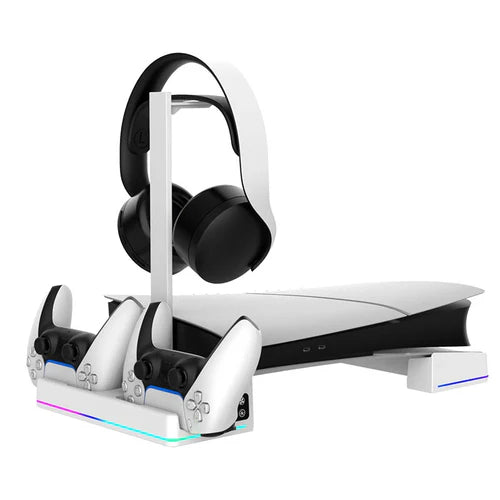 IPEGA RGB Horizontal Cooling Stand with Charging Station & Headset Holder for PS5 Slim & Pro