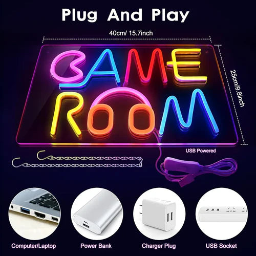 LED Neon Sign for Wall Decor – Game Room (27×18 cm)