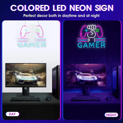 LED Neon Sign for Wall Decor – Gamer (39×32 cm)