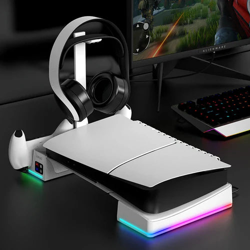 IPEGA RGB Horizontal Cooling Stand with Charging Station & Headset Holder for PS5 Slim & Pro