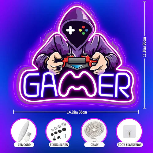 LED Neon Sign for Wall Decor – Gamer (37×31 cm)