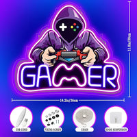 LED Neon Sign for Wall Decor – Gamer (37×31 cm)