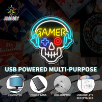 LED Neon Sign for Wall Decor – Gamer Skull (33×31 cm)