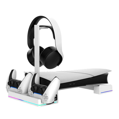 IPEGA RGB Horizontal Cooling Stand with Charging Station & Headset Holder for PS5 Slim & Pro