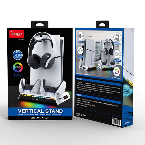 Ipega RGB Vertical Stand with Cooling Fan & Controller Charger for PS5 Slim & PS5 Pro – PG-P5S006