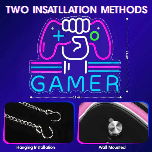 LED Neon Sign for Wall Decor – Gamer (39×32 cm)
