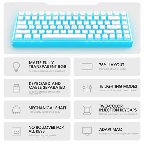 Onikuma G30 84-Key RGB Mechanical Keyboard (White) (Red Axis Switch, Cyan Axis Switch)